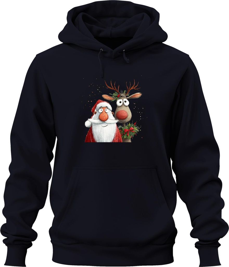 Weihnachtsmann Rudolph rote Nase niedlich Weihnachten Geschenk Uni Hoodie Kapuzenpullover, Navy, L