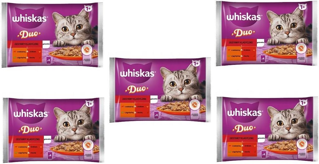 Whiskas Adult 1+ DUO Classic Combos in Gelee mit Lamm und Ente, mit Rind und Geflügel 20 Portionsbeutel (5x4x85g)