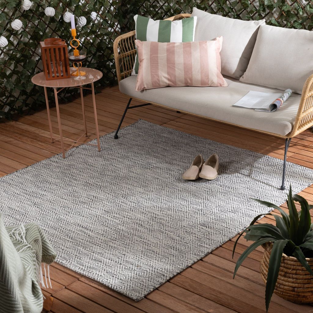 Volero - Outdoor Teppich Quadrat - Summer Tile Hellgrau - 120x120 cm - Balkon, Garten, Terrasse - Modern, Retro