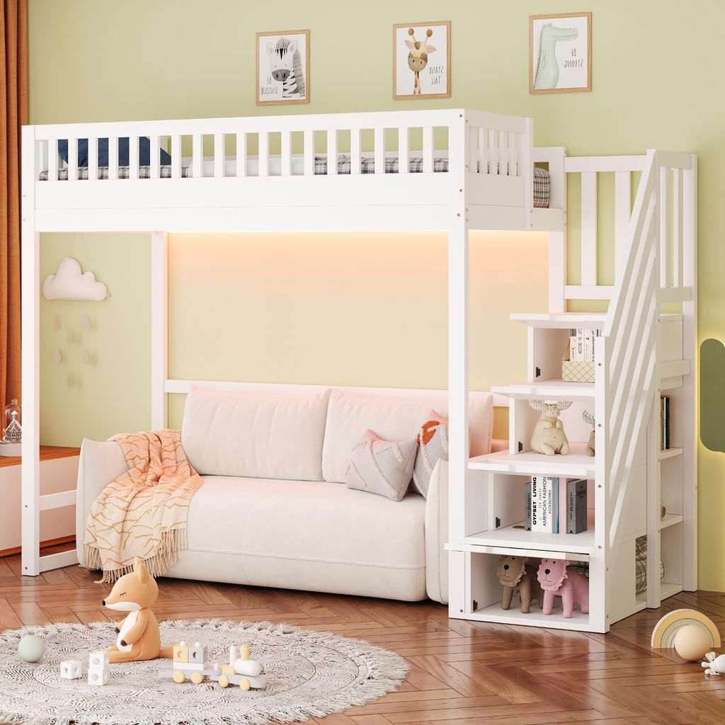 Flieks Etagenbett 90x200cm mit Stauraumtreppe, Kinderbett Produktbild 