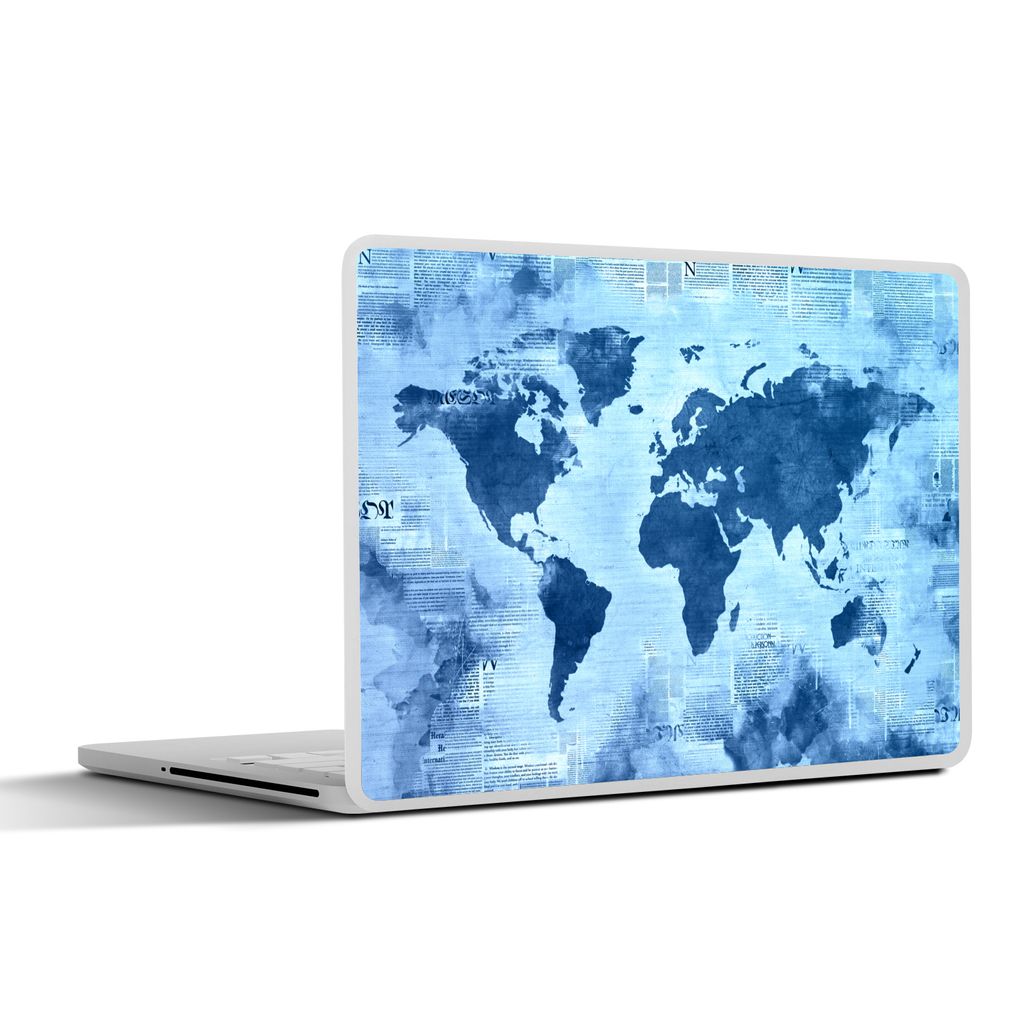 MuchoWow Laptop Aufkleber Sticker Cover Weltkarte - Blau - Zeitung 30x21 cm - Sticker für Laptop - Selbstklebend