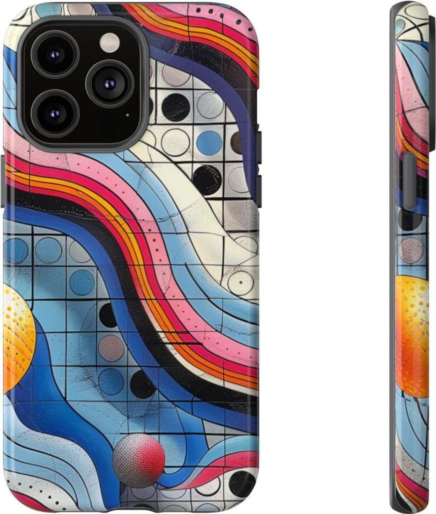 Bunte Wellenlinien und Kreise – Hülle Kompatibel mit iPhone 14 Pro Max