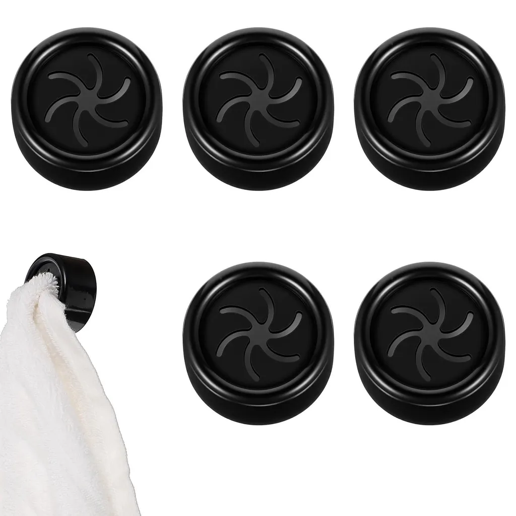 Lot de 5 crochets serviettes autocollants noirs ronds en spirale design