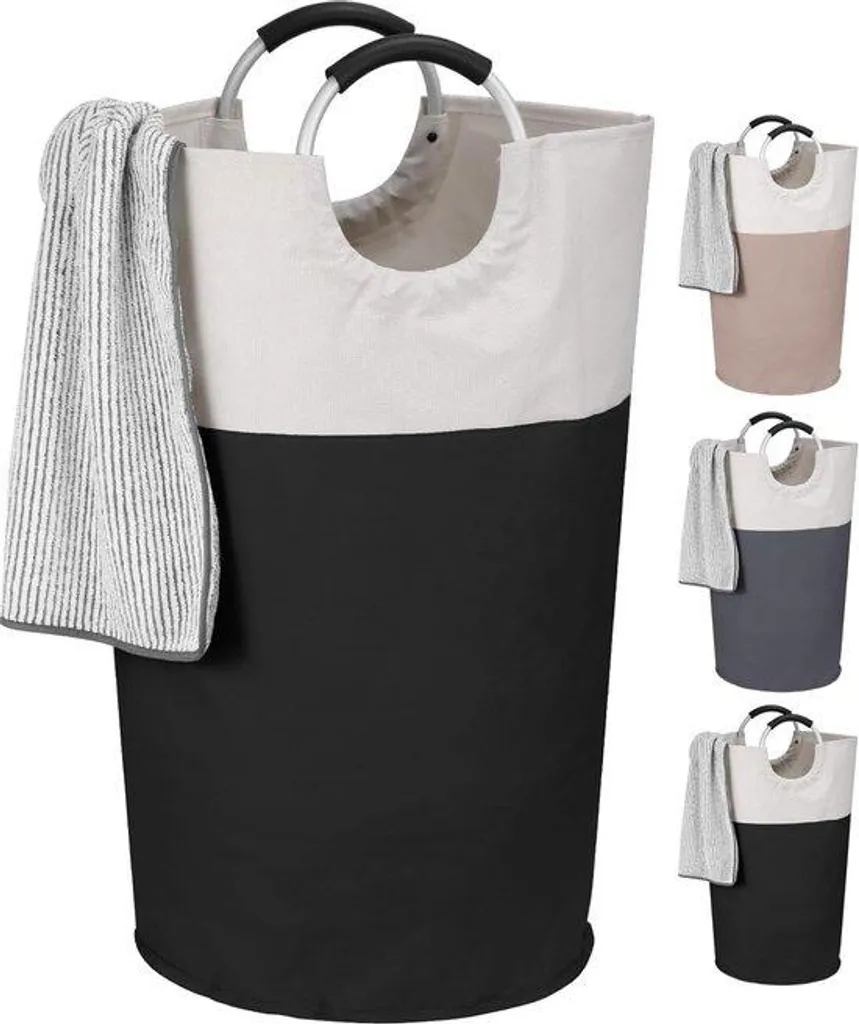 Grand panier à linge 95L pliable avec poignées robustes et rangement noir