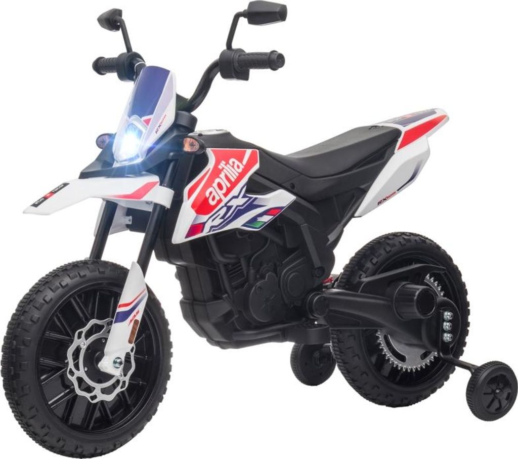 Fortuna Lai 12V Kinder-Motorrad mit Stützrädern, LED-Lichtern, Musik, USB, Elektro-Motorrad für Jungen und Mädchen, Weiß