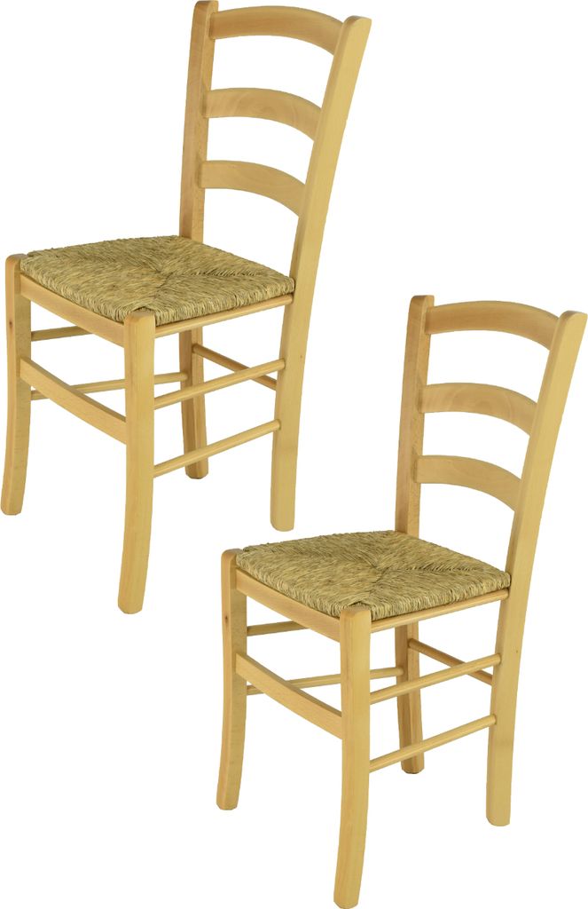 t m c s Tommychairs - 2er Set Stühle VENICE für Küche und Esszimmer, robuste Struktur aus lackiertem Buchenholz im Farbton Naturfarben und Sitzf...