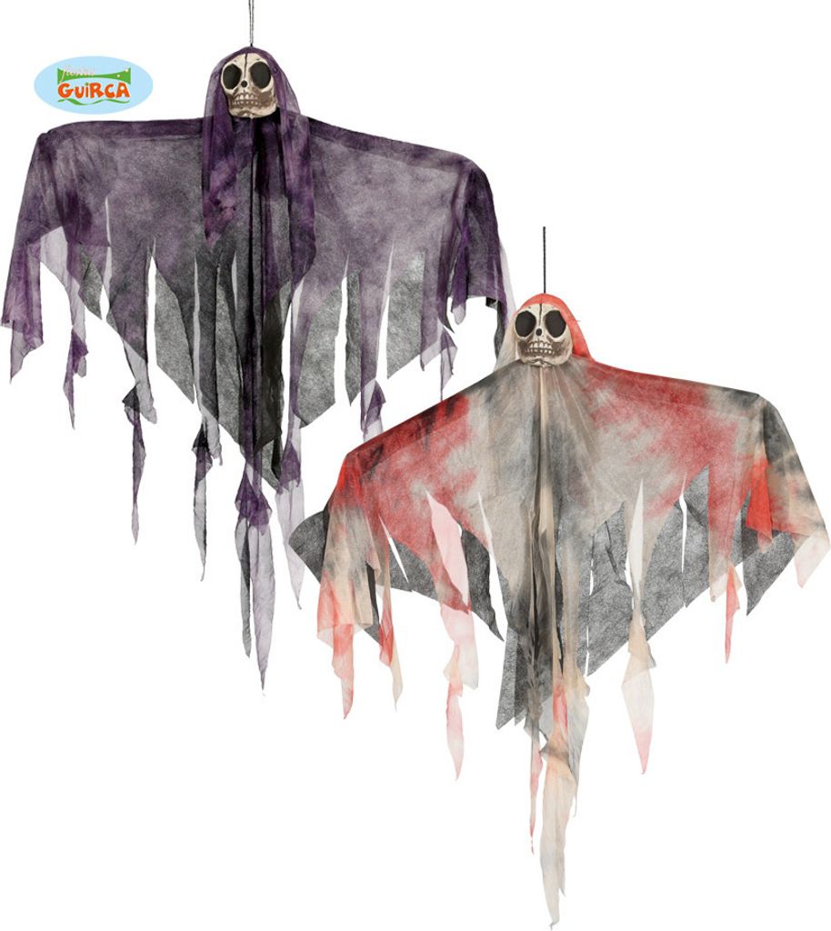 alte Frau als Skelett Geist lila zum Aufhängen 35cm