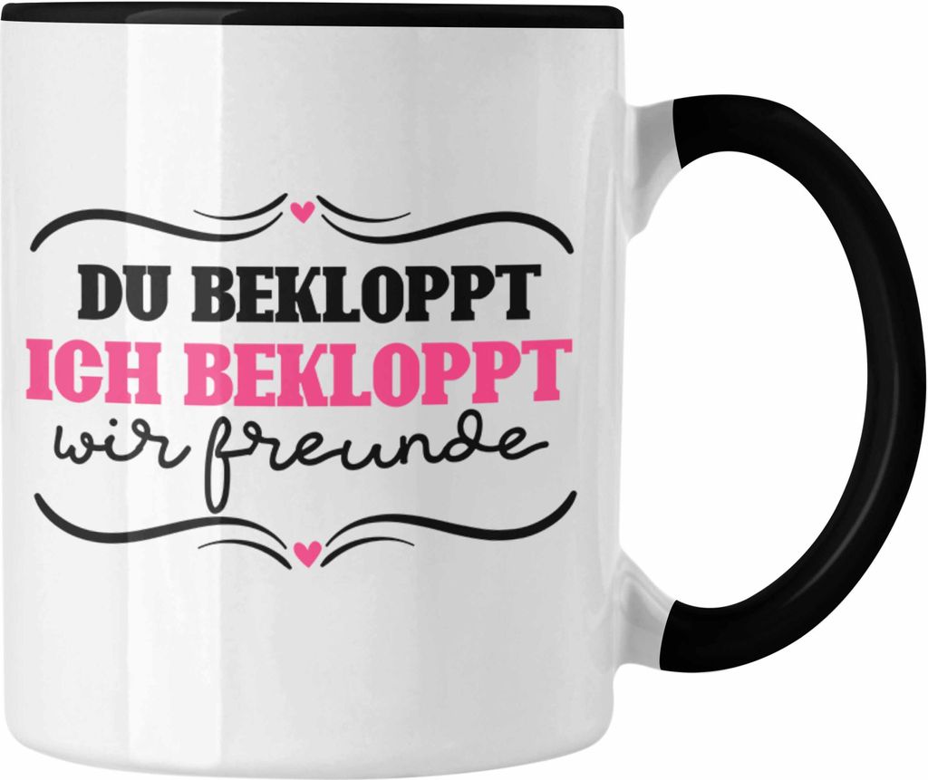 Trendation - Du Bekloppt Ich Bekloppt Wir Freunde Tasse Geschenk für Beste Freundin Geschenkidee Spruch Geburtstag (Schwarz)
