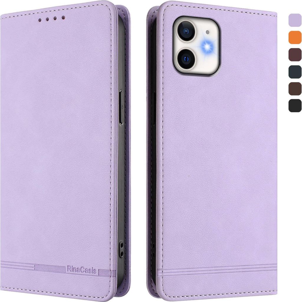 Hülle für iPhone 12 Mini, Retro Kunstleder Ständer Klapphülle mit Kartenfächer und Magnetische Violett