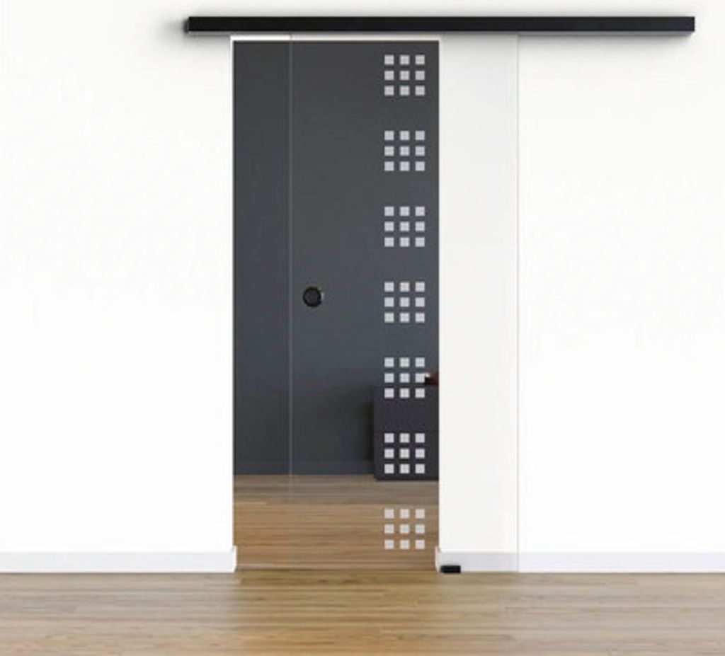 Pertura Glasschiebetür Komplettset Glera Carré 02 900x2050 mm inkl.Beschlag Selir Aluminium schwarz,Griffmuschel