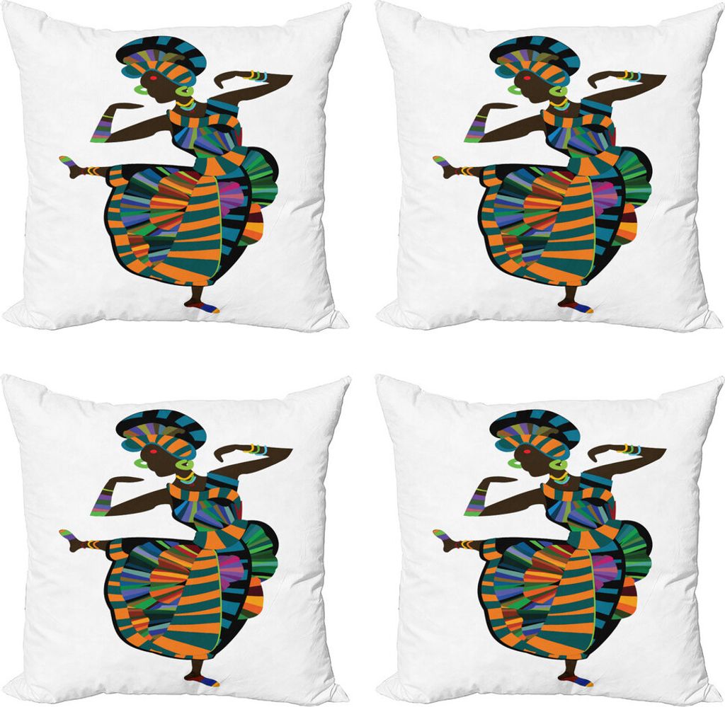 ABAKUHAUS afrikanisch Kissenbezug Set (4 Stück), Tanzen Zulu-Mädchen, Moderner Doppelseitiger Digitaldruck, 45 cm x 45 cm, Mehrfarbig
