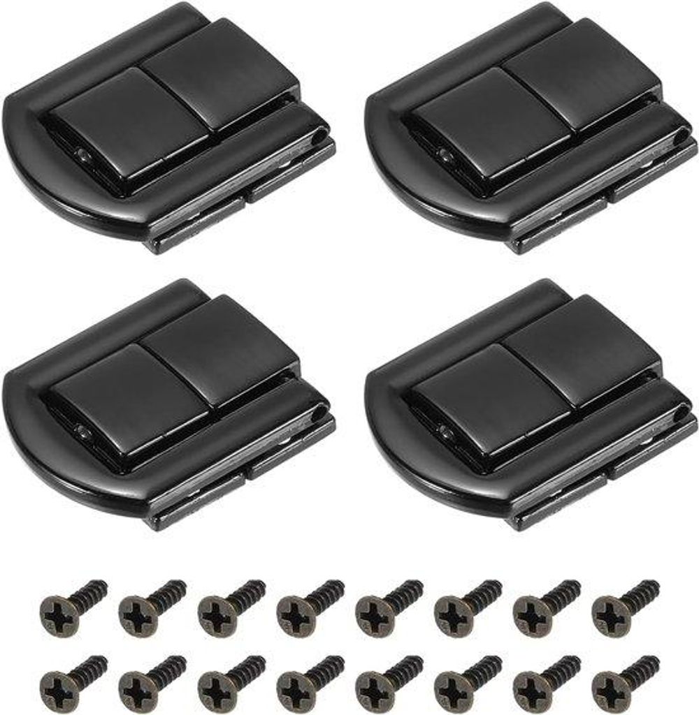 Kantelhendel-Schloss-Set aus 4 - Zinklegering-Haspelslot - Für Schmuckkästchen, Holzkoffer und Werkzeugkiste - Schwarz - 2 cm x 2 cm