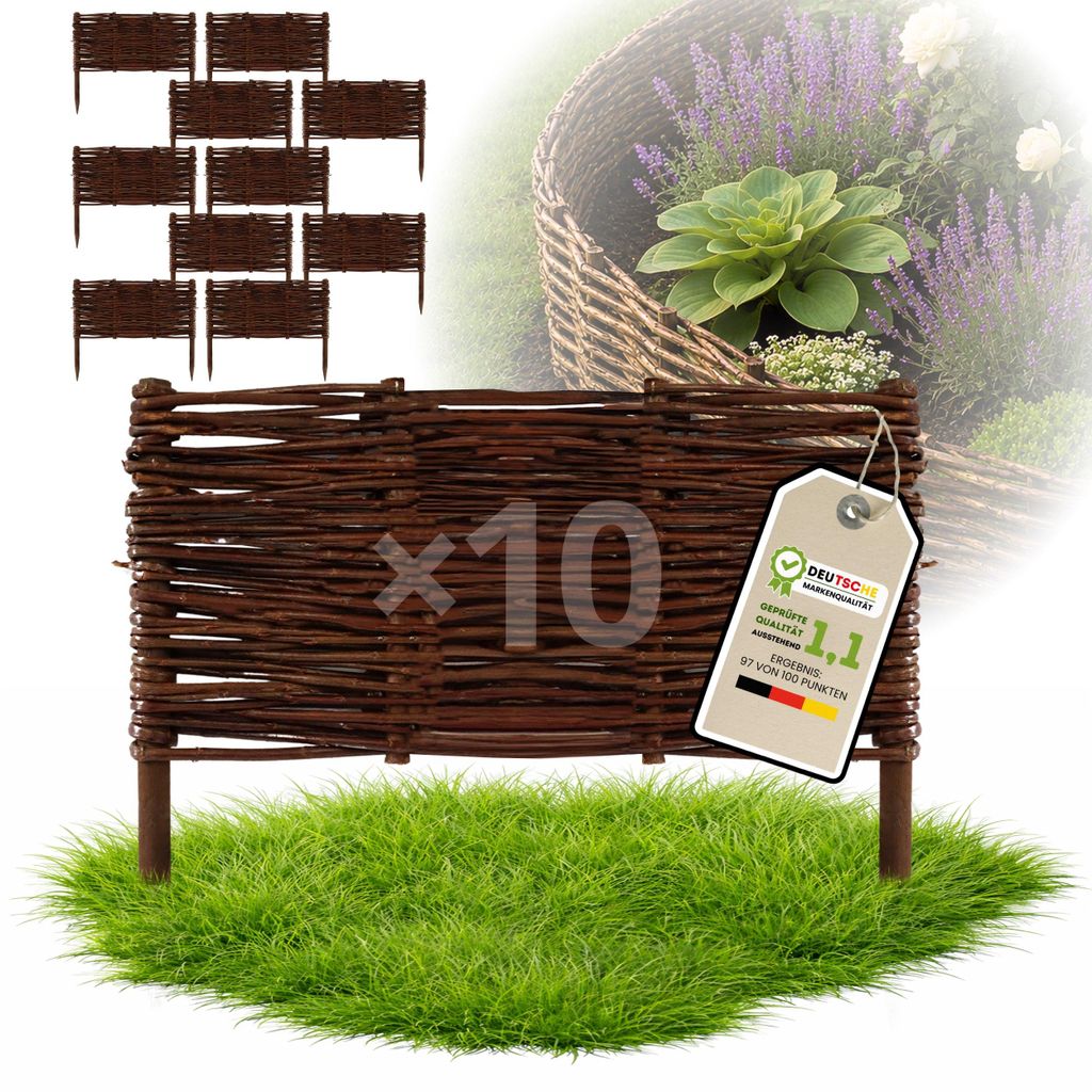 Floranica 10 Stück Beetbegrenzung Weide 30 cm x 40 cm – Rasenkante Weidengeflecht Beeteinfassung, Beetumrandung