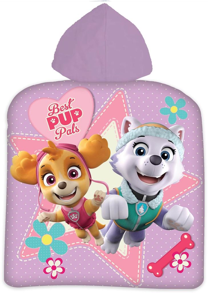 Paw Patrol Kinder Poncho Badetuch mit Kapuze Strandtuch 50x100cm - Best Pup Pals