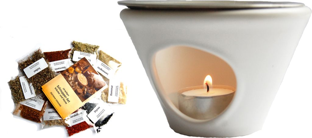Räucherstövchen Konus, Keramik weiss mit 10tlg. Produktbild 