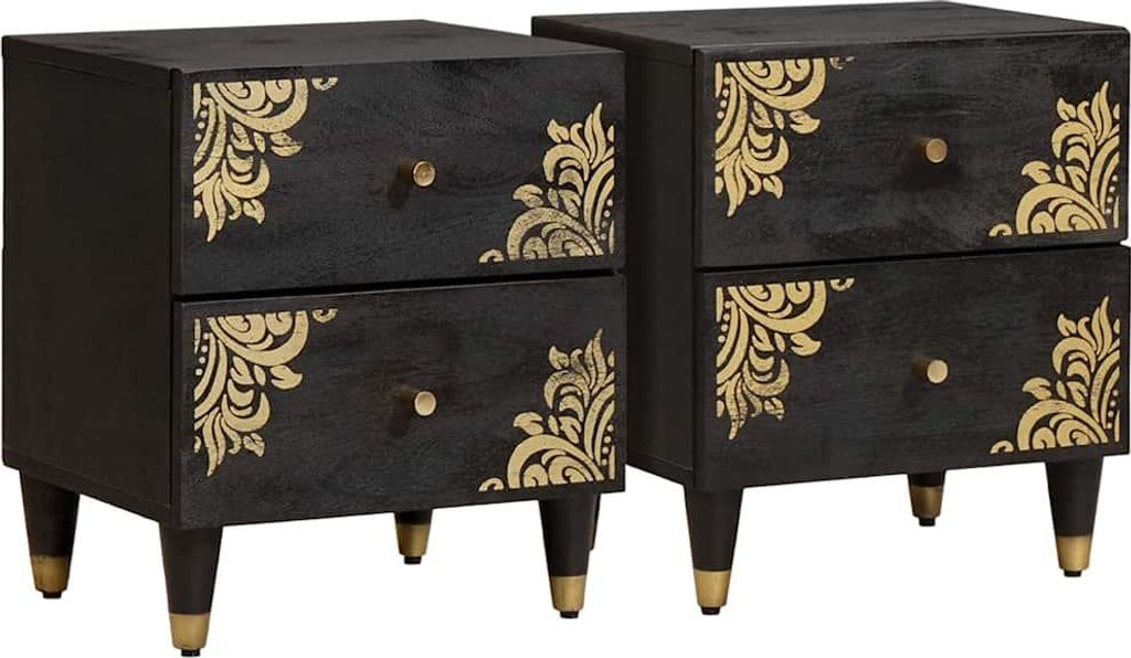 Nachttisch 2 pcs Schwarz 40 x 33 x 46 cm Massivholz Mango