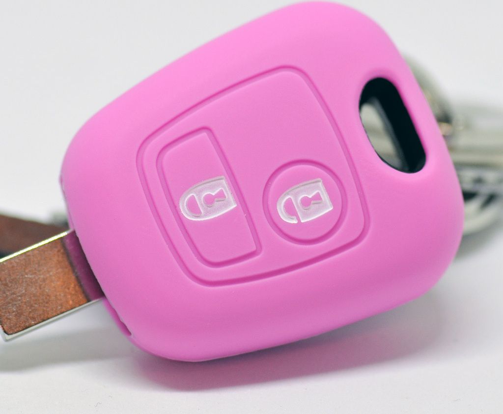 Auto Schlüssel Hülle Silikon Schutz Cover Rosa kompatibel mit Citroen Berlingo C1 C2 C3 Toyota Aygo Peugeot Partner 107 206 SW CC 406 307 2 Taste...
