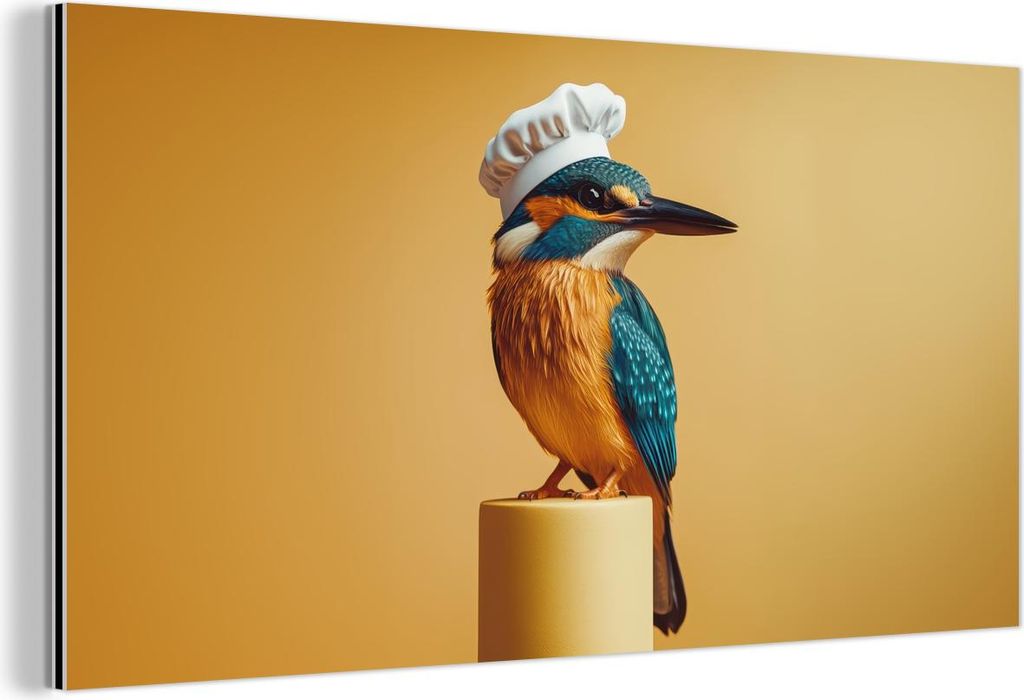 MuchoWow Wanddekoration Metall Metallbild Wandkunst 40x20 cm Eisvogel - Säule - Kochmütze - Vogel MuchoWow Aluminium Gemälde - Bild - Aluminium