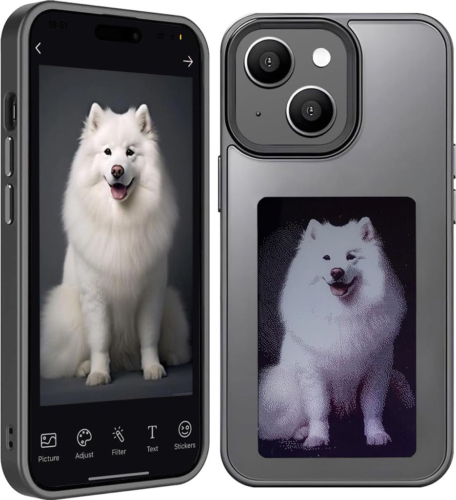 Techsuit SmartScreen NFC E-Ink Foto Back Cover Hülle für Apple iPhone 15 - Schwarz