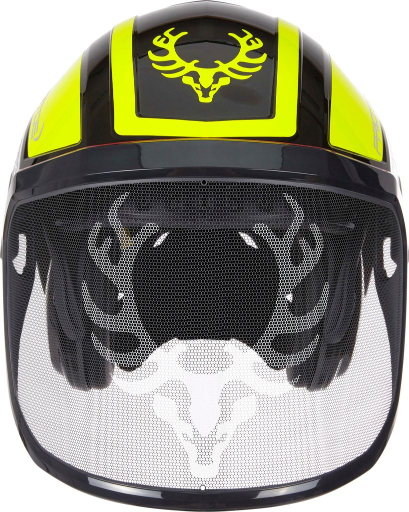 PROTOS Forsthelm / Schutzhelm KOX Edition mit Gehörschutz und Visier Integral Forest Schwarz/Neon Gelb OneSize