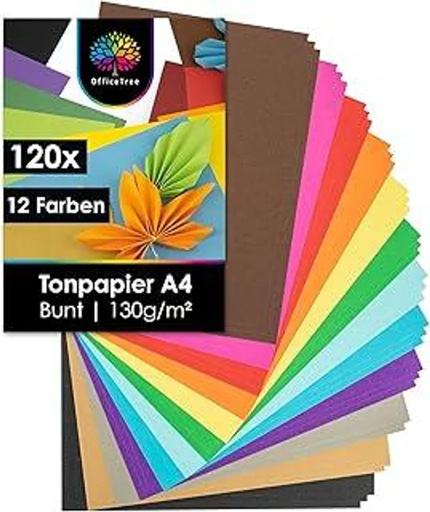Cartoncini Colorati A4 OfficeTree 130g - 120 Pezzi Alta Qualità DIY