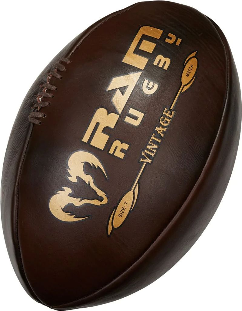 RAM - Vintage Rugby-Ball - Retro-Stil - Dunkelbraun - Größe 5 - Mit Holz-Tee