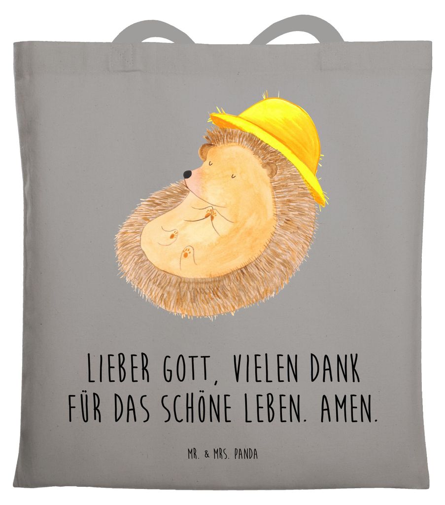 Mr. & Mrs. Panda Tote Bag Igel Beten - Light Grey - Geschenk, Shopping Tasche, Leben, Sonnenhut, Laptoptasche, Gott, Jutebeutel, Dankbar sein, Schu...