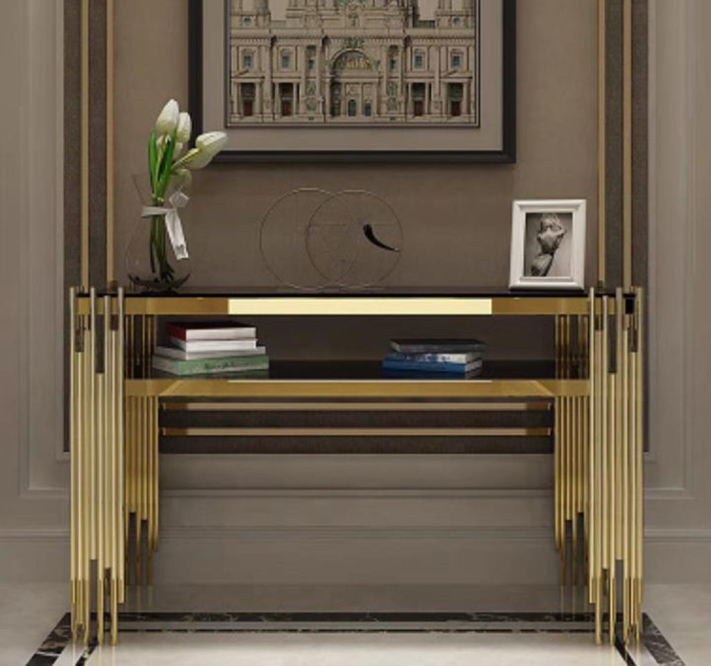 Konsolentisch Marmor Wohnzimmer Schlafzimmer Schminktisch Edelstahl Gold Neu