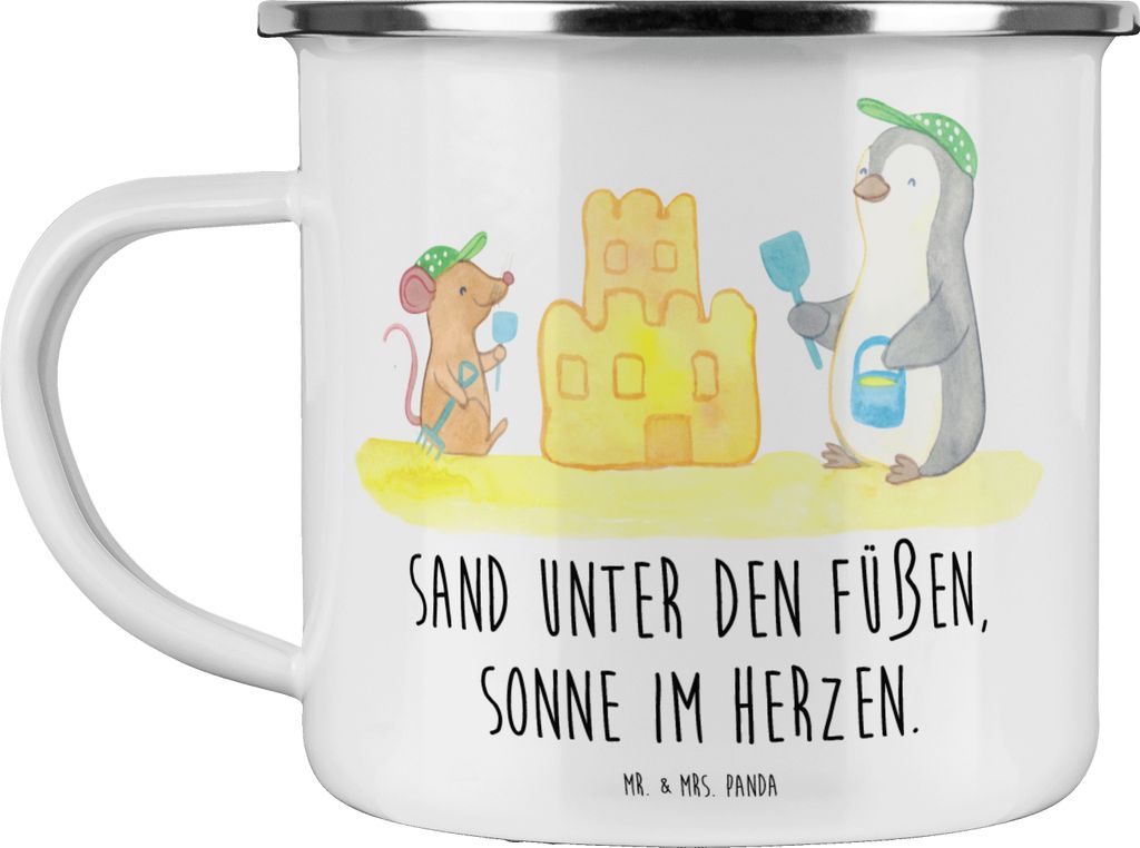 Mr. & Mrs. Panda Emaille Tasse Sommer Meer Strand - Weiß - Geschenk, Lebensfreude, Wellenrauschen, Sommerferien, Pott, Emailletasse, Strandurlaub,...