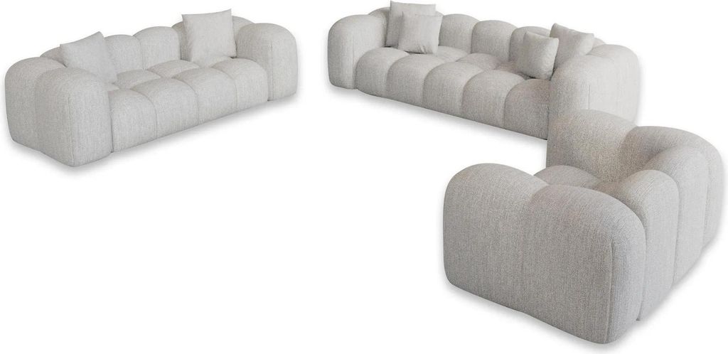 Strukturstoff 3-2-1-Sitzer Sofa Set Valora Weiß