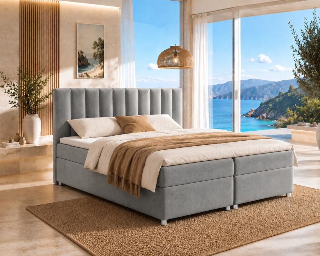 Best For Home Trinity K-10 Boxspringbett| Bett mit Bettkasten Bonellfederkern inkl. Topper | Polsterbett 180x200 mit Lieferung bis zur Bordsteinkante