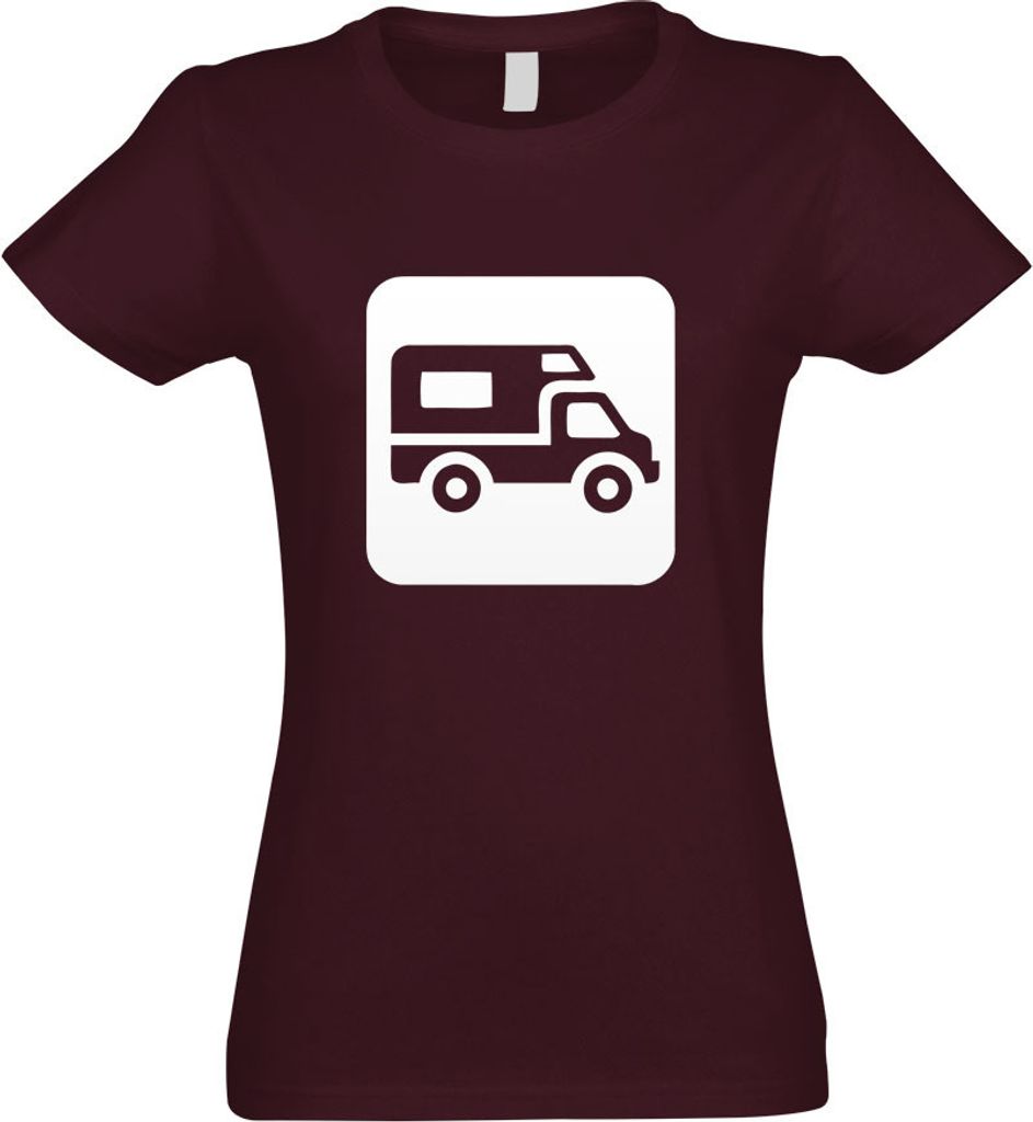 Kiwistar - T-Shirt tailliert - Damen - Burgund - Wohnmobil Parkplatz Piktogramme - mit Motiv Bedruckt - Funshirt Design - Sport - Freizeit - Damen ...