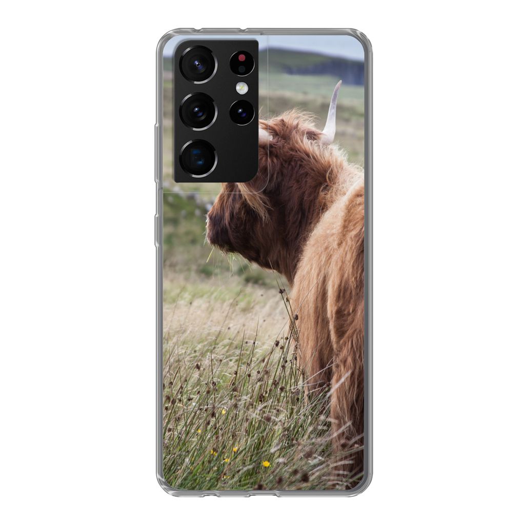 MuchoWow Handyhülle Schutzhülle Hülle für Samsung Galaxy S21 Ultra Schottische Highlander - Natur - Meer Silikon Softcase Handy Hülle - Mobi...