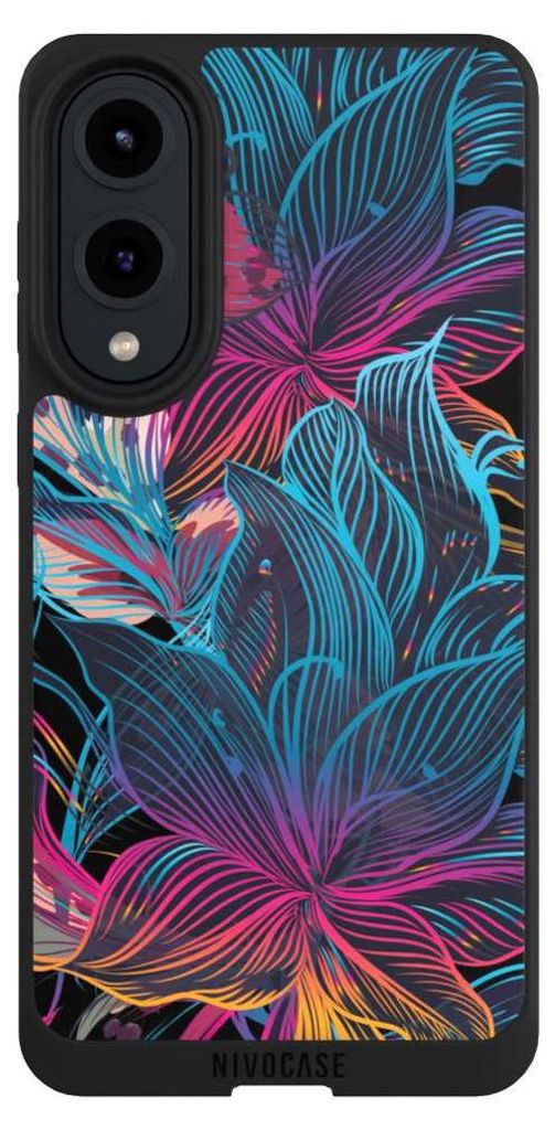 NIVOCASE Handyhülle für Samsung Galaxy S25 Edge Hülle NIVOpure Case Schwarz Blumen Neon bunt