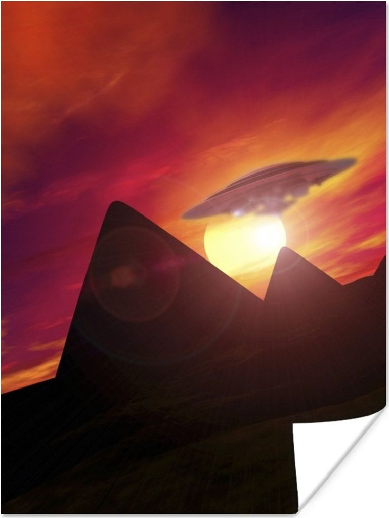 MuchoWow Poster Eine Illustration eines UFOs über den Pyramiden - Jungen - Mädchen - Kinder - Kinder 120x160 cm - Wandbilder