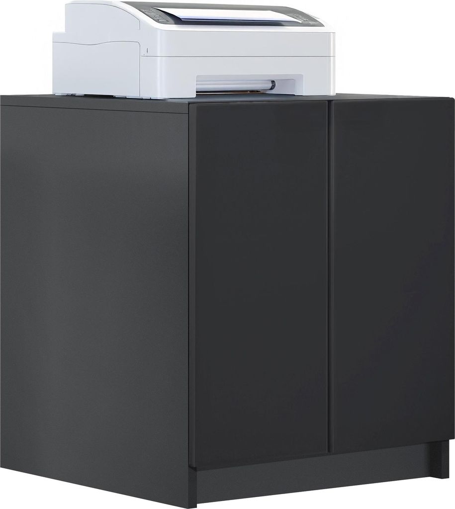InnoFurn Druckerschrank Elona, Druckerkommode mit Soft-Close & Push-to-Open, Druckertisch, Büromöbel, Home Office, Schwarz/Weiß matt 51 x 60,5 x...