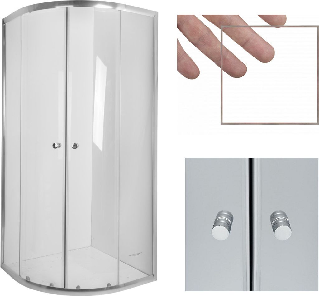 BADLAND Duschkabine Duschabtrennung Vitoria Transparentes Glas 90x90 180cm Halbrund