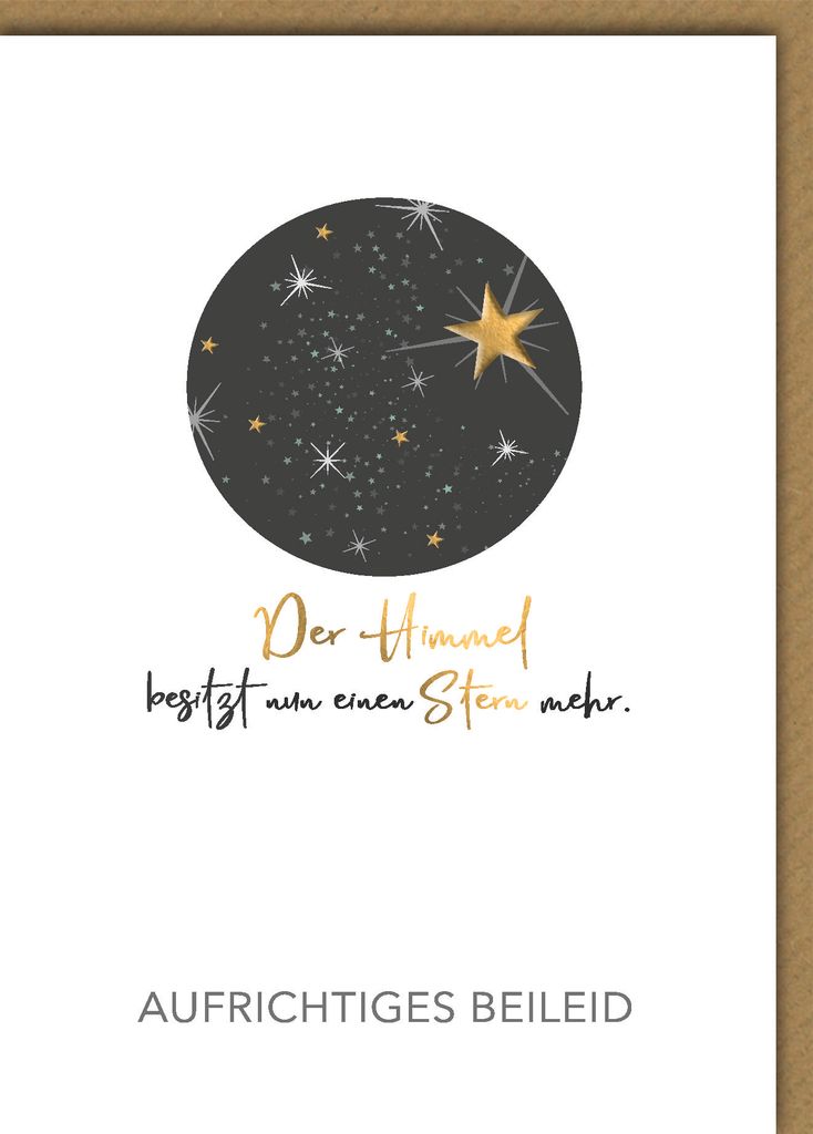 Trauer Kondolenz Beileidskarte mit Umschlag Aufrichtiges Beileid Kreis Nachthimmel Der Himmel besitzt nun einen Stern mehr