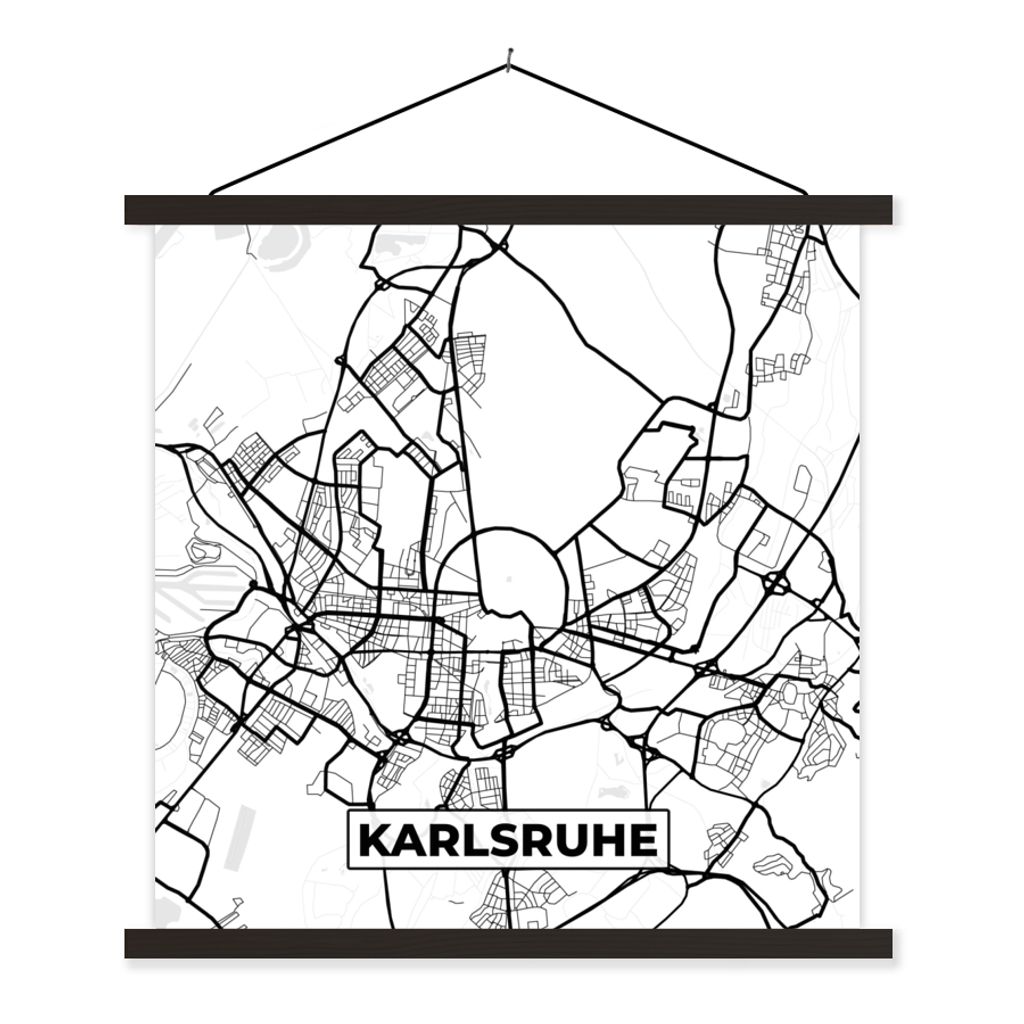 MuchoWow Textilposter Karte - Karlsruhe - Karte - Stadtplan 40x40 cm mit schwarzem Rahmen - Fotos