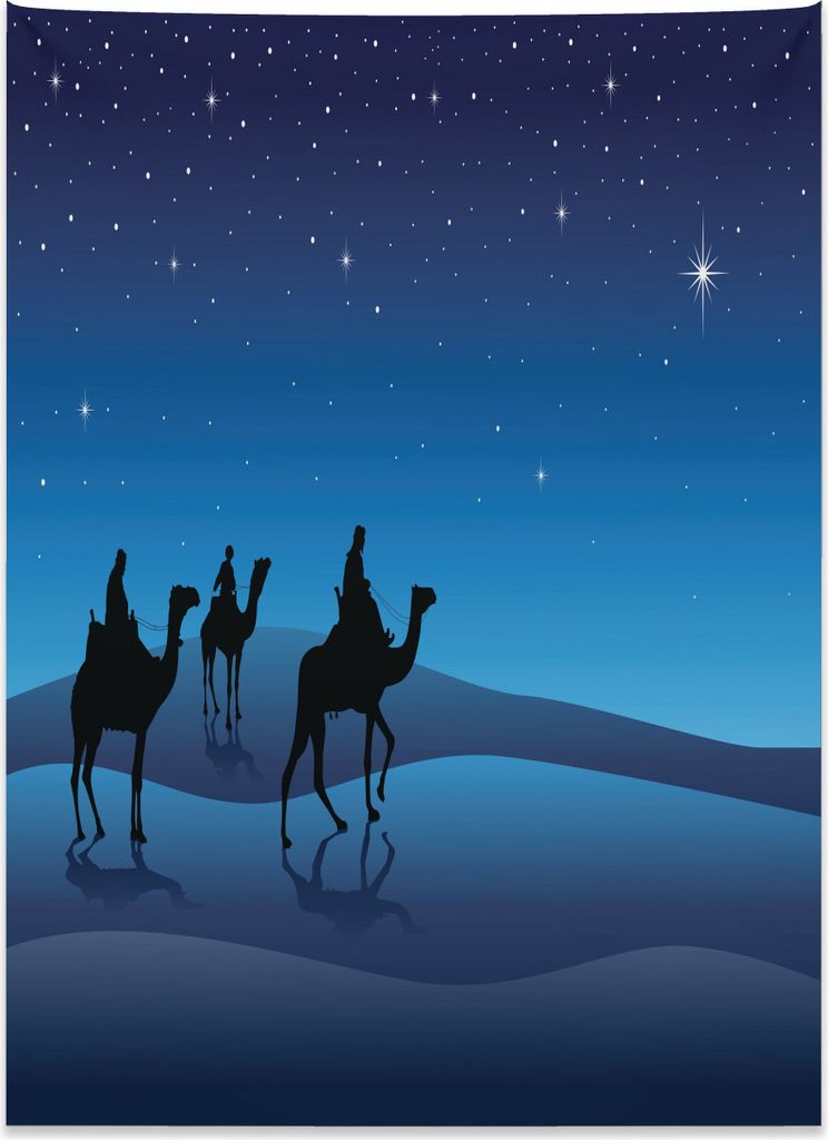 Abakuhaus Blau Wandteppich, Drei Könige aus dem Osten aus Weiches Mikrofaser Stoff Kein Verblassen Klare Farben Waschbar, 110 x 150 cm, Marineblau...