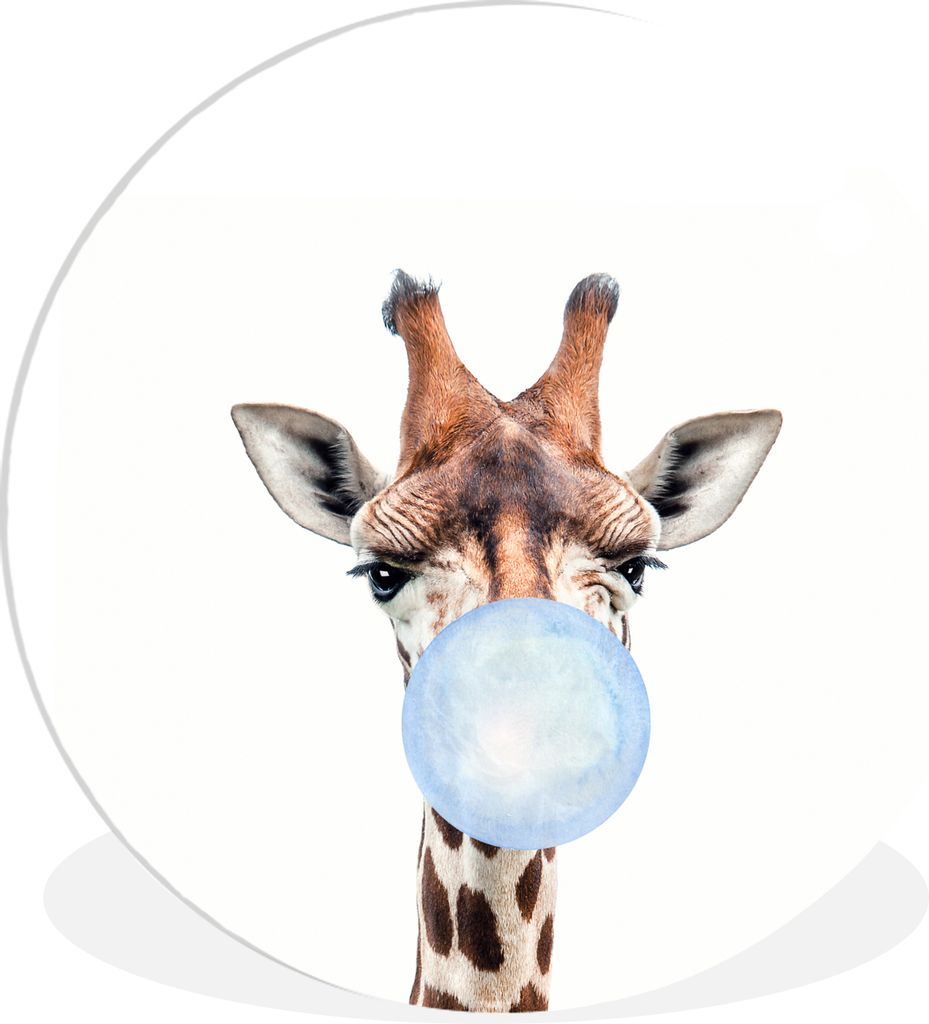MuchoWow Rundes Wandbild - Runde Bilder Giraffe - Kaugummi - Blau - Kind - Junge Ø 60 cm Kreis Wanddekoration Kunststoff - Wandkreis - Wandschmu...