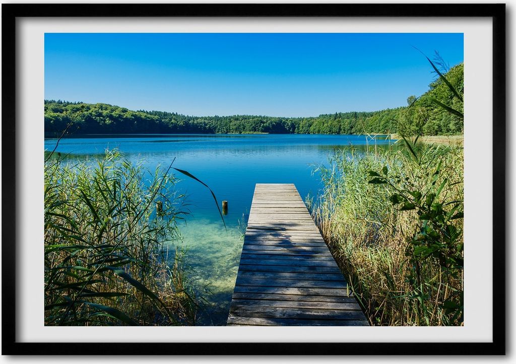 Bild - Bilder - Bilderrahmen - 70 cm x 50 cm - MDF-Rahmen, Wandkunst Pier auf dem See