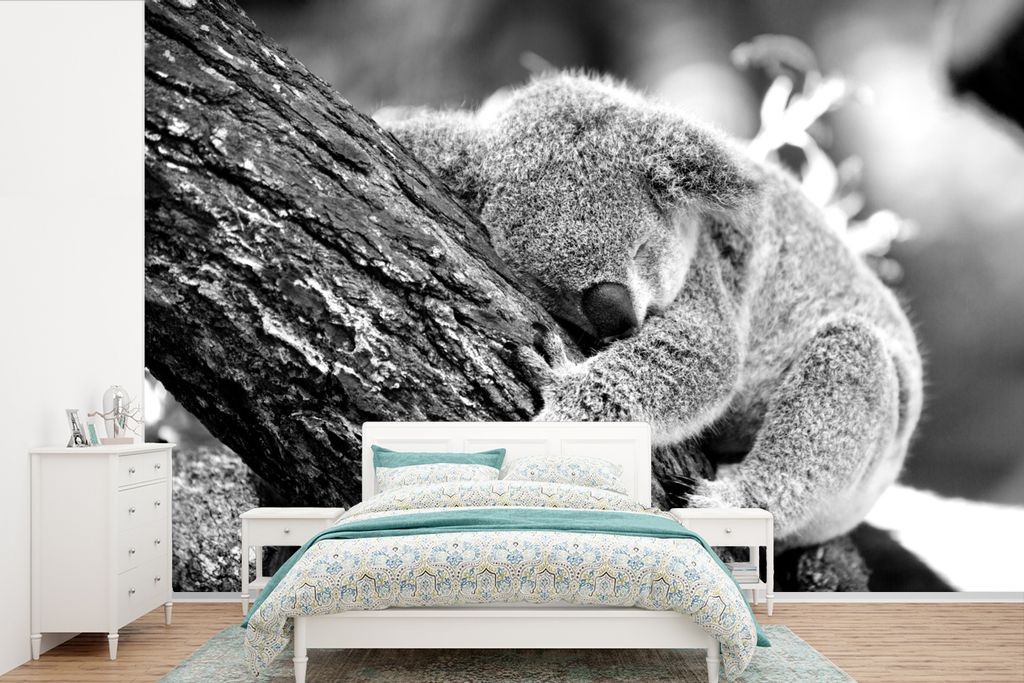 MuchoWow Fototapete für Wohnzimmer oder Schlafzimmer Wandtapete Vinyl Motivtapete Koala - Baum - Schlaf - Kinder - Jungen - Mädchen - 600x400 c...