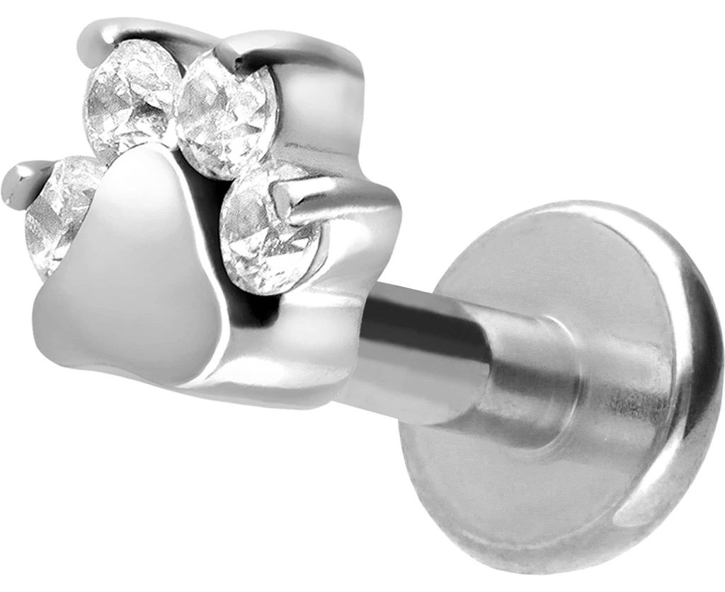 Ohrpiercing, Nasenpiercing Titan Labret mit Innengewinde KRISTALLPFOTE Silber Stablänge: 6mm | Stabstärke: 1,6mm