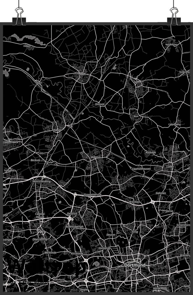 Mr. & Mrs. Panda Bild Waltrop DIN A2 - Geschenk, Stadt Dorf Karte Landkarte Map Stadtplan, drucke, wanddeko, Posterdruck, Wandschmuck, Wandbild