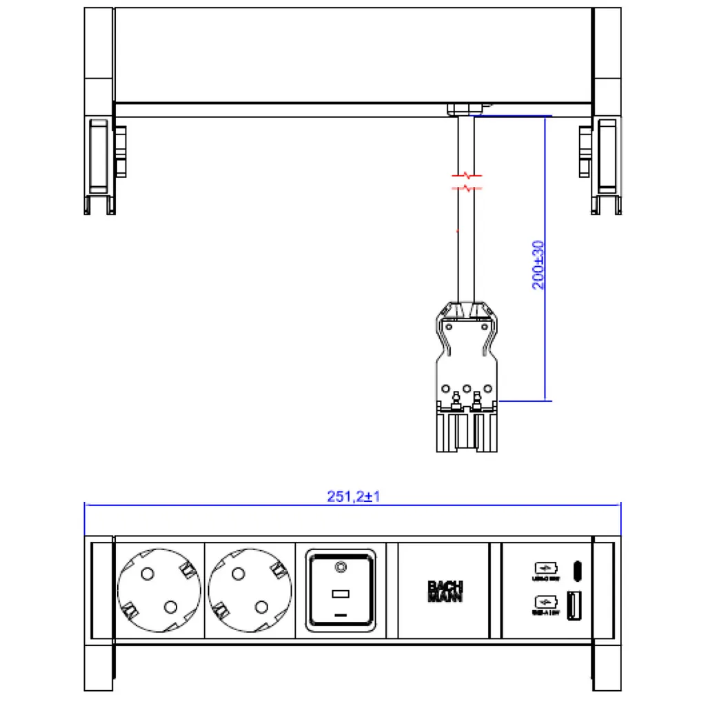 Solution d'électrification de bureau blanche Bachmann Desk2 USB A/C