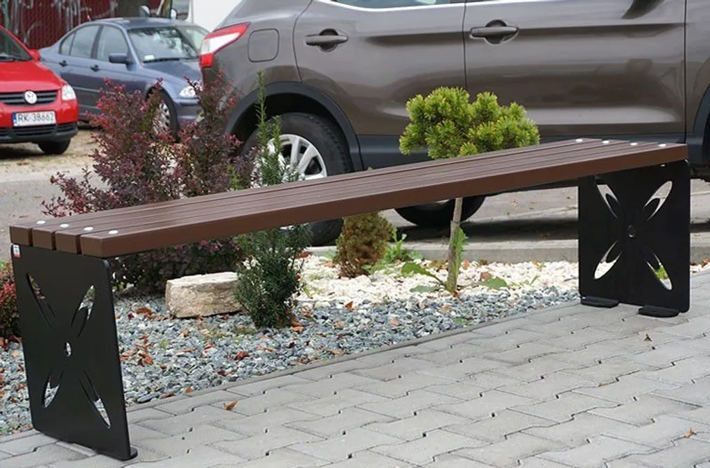 Banc de jardin robuste sans dossier - Solution assise durable bois acier