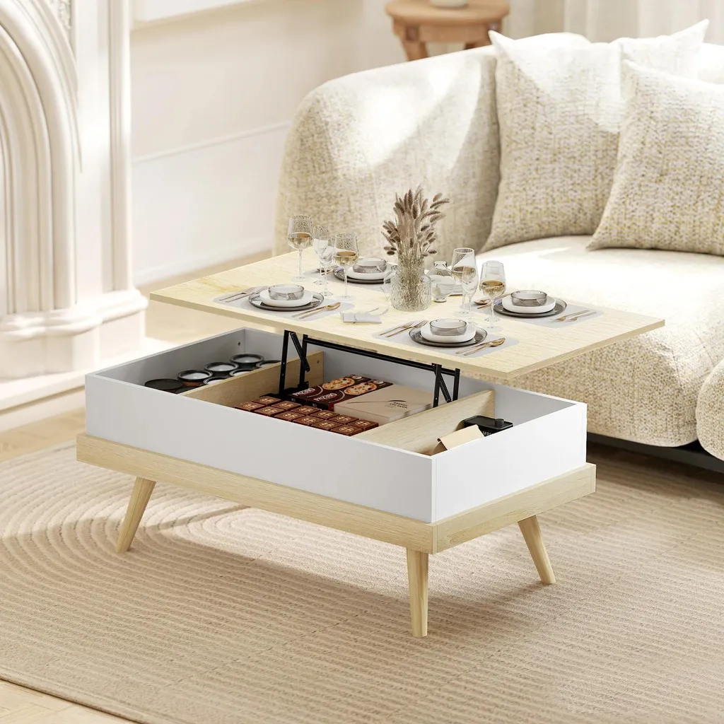 Table basse blanche idéale pour manger devant la télé avec rangements - 2