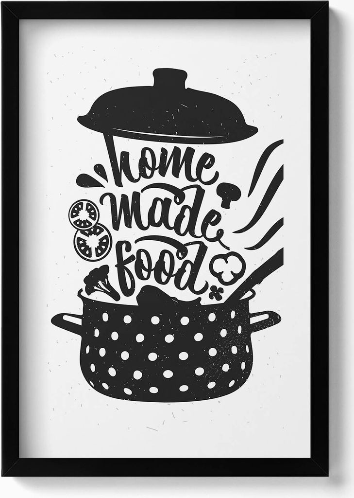 Hausgemachtes Essen - Inschrift für die Küche– Wandbild mit Rahmen – Gerahmtes Bild – Wanddekoration – 40x60 cm – Schwarz