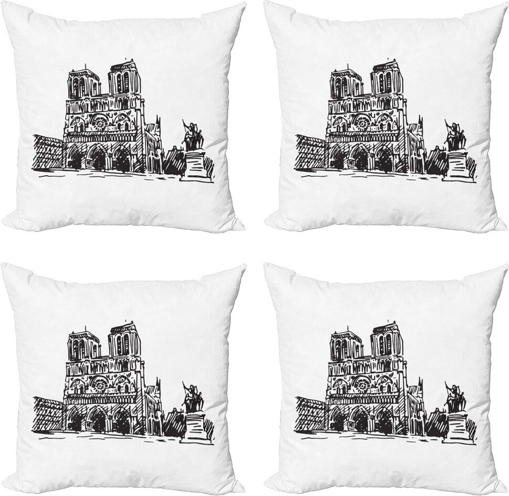 ABAKUHAUS Notre Dame de Paris Kissenbezug Set (4 Stück), Handzeichnung, Moderner Doppelseitiger Digitaldruck, 40 cm x 40 cm, Kohlengrau